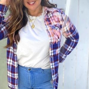 Country Girl Fall Purple Blue Red Pink White Custom Bleached Flannel Shirt